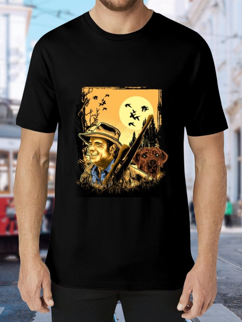 Men's Black Short Sleeve Graphic Hunting Tee - Black